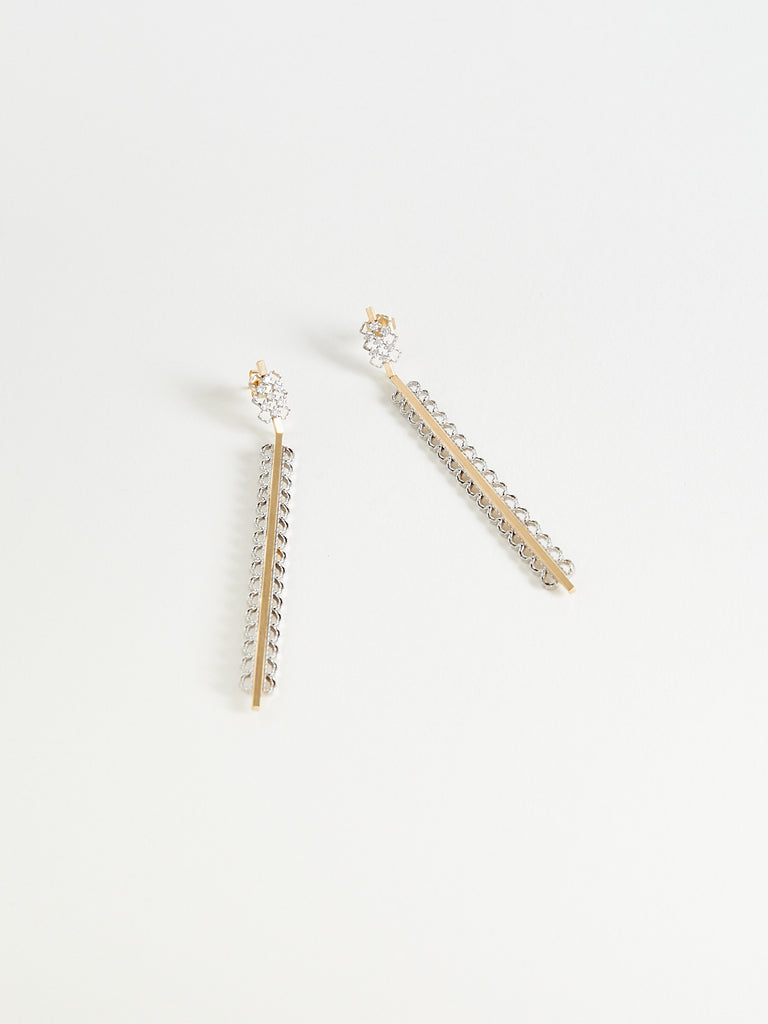 Nikolle Radi - Pendulum Extra Long Drop Post Earrings with Micro Prong Diamonds in 18k Yellow Gold & Platinum