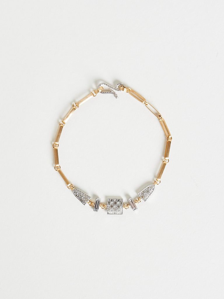 Nikolle Radi - Damask Bracelet with Baguette Diamonds in 18k Yellow Gold & Platinum