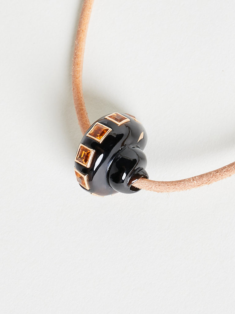 Dezso Sara Beltrán - Classic Carved Onyx Turbo Bead with Square Citrine