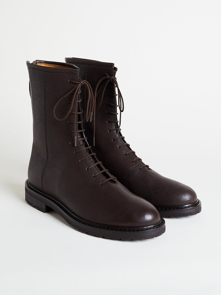Legres - Combat Boot in Washed Leather Dark Brown