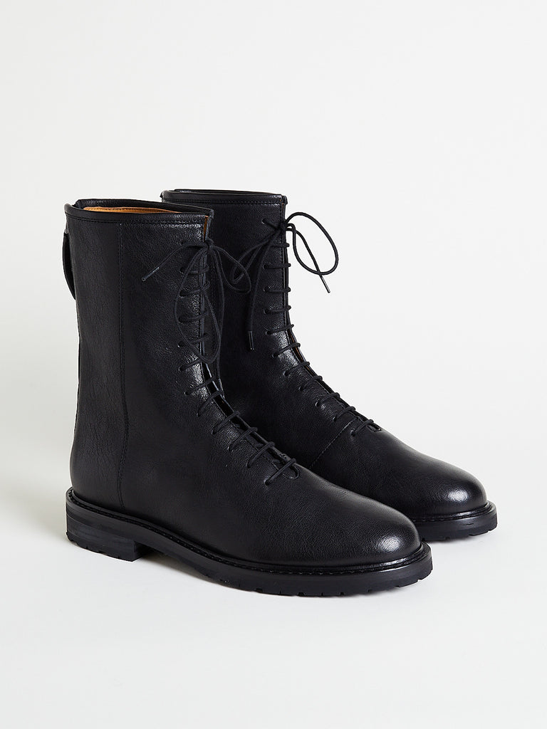 Legres - Combat Boot in Washed Leather Black