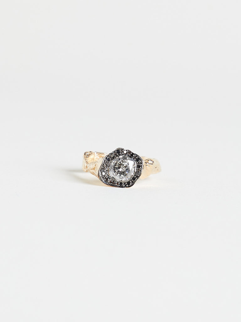 Alice Waese - Grey Electra Ring in 14k Yellow Gold with Grey Diamond and Black Diamond Pave