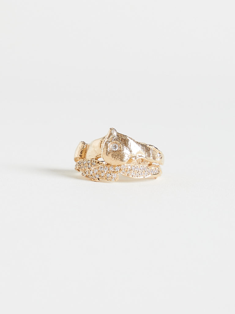 Alice Waese - Cut Down Dorado Ring in 14k Yellow Gold with White Diamond and White Diamond Pave