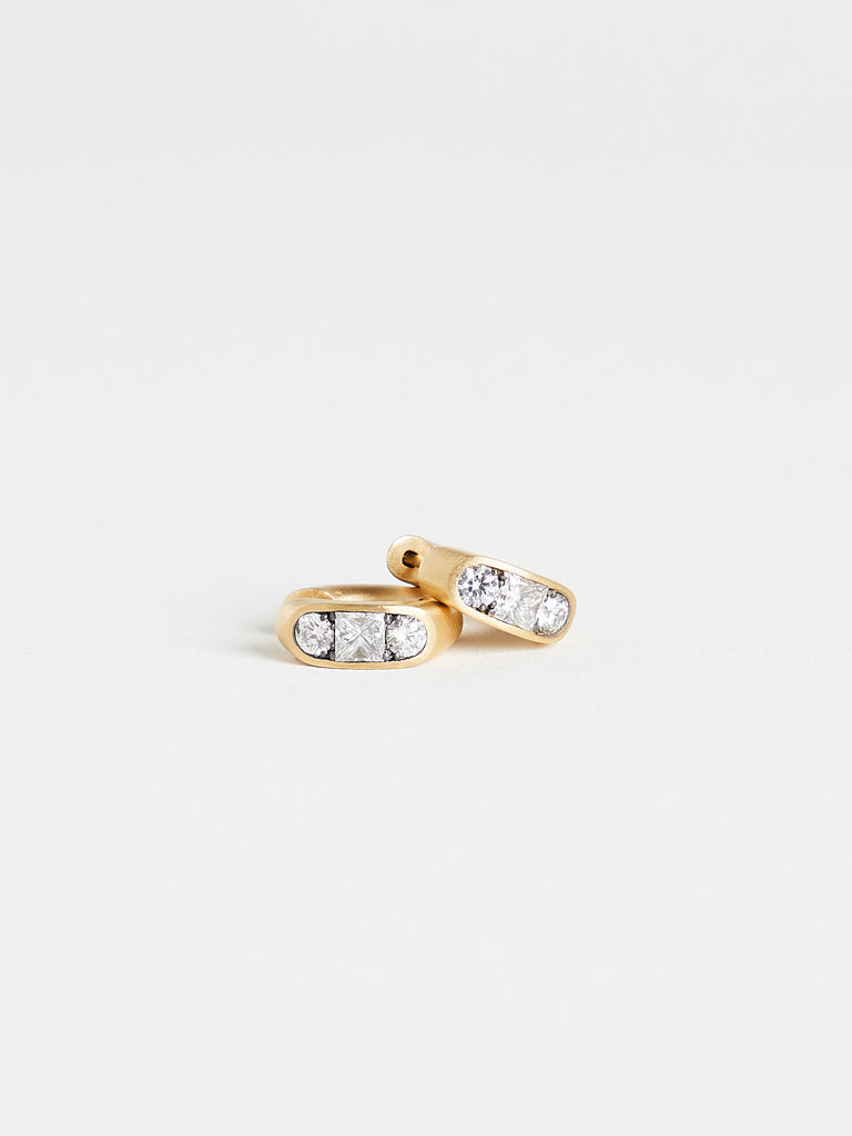 Shola Branson - Small Keystone Huggies with White Diamonds on 18k Yellow Gold