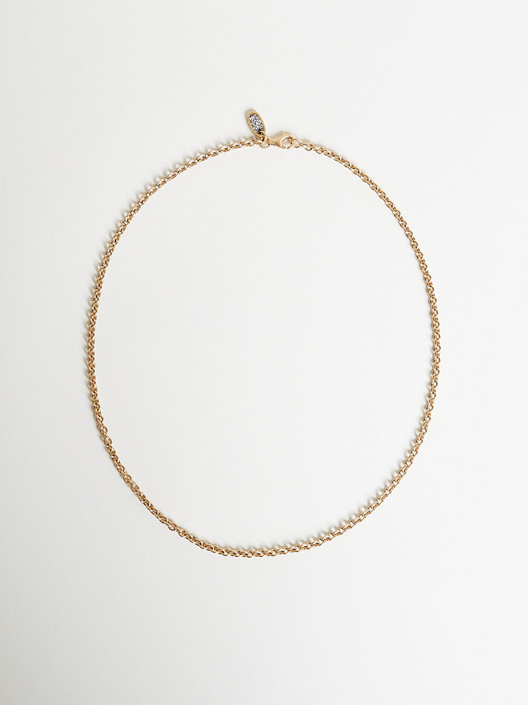Shola Branson - 3.3mm Oval Cable Chain with White Diamond in 18k Yellow Gold