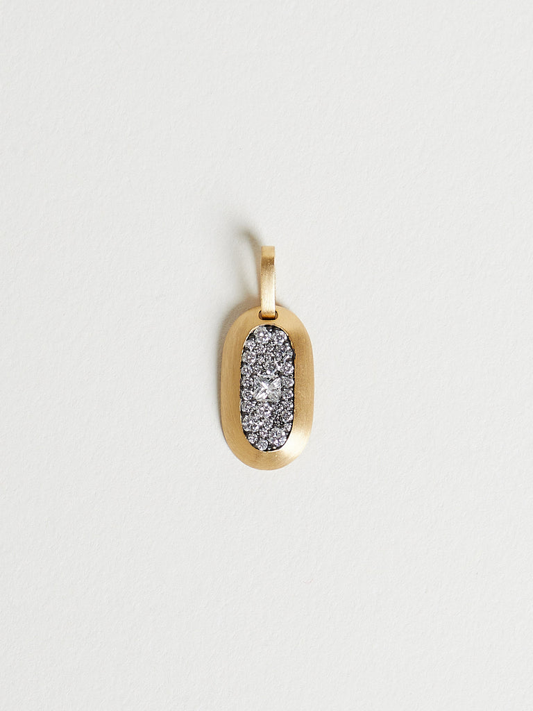 Shola Branson - Small Cartouche Pendant with White Diamonds in 18k Yellow Gold
