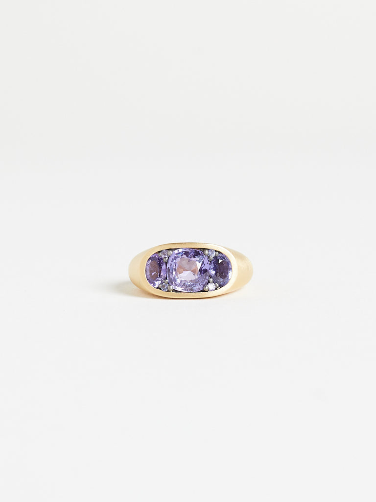 Shola Branson - Keystone Ring with Purple Sapphires on Yellow Gold