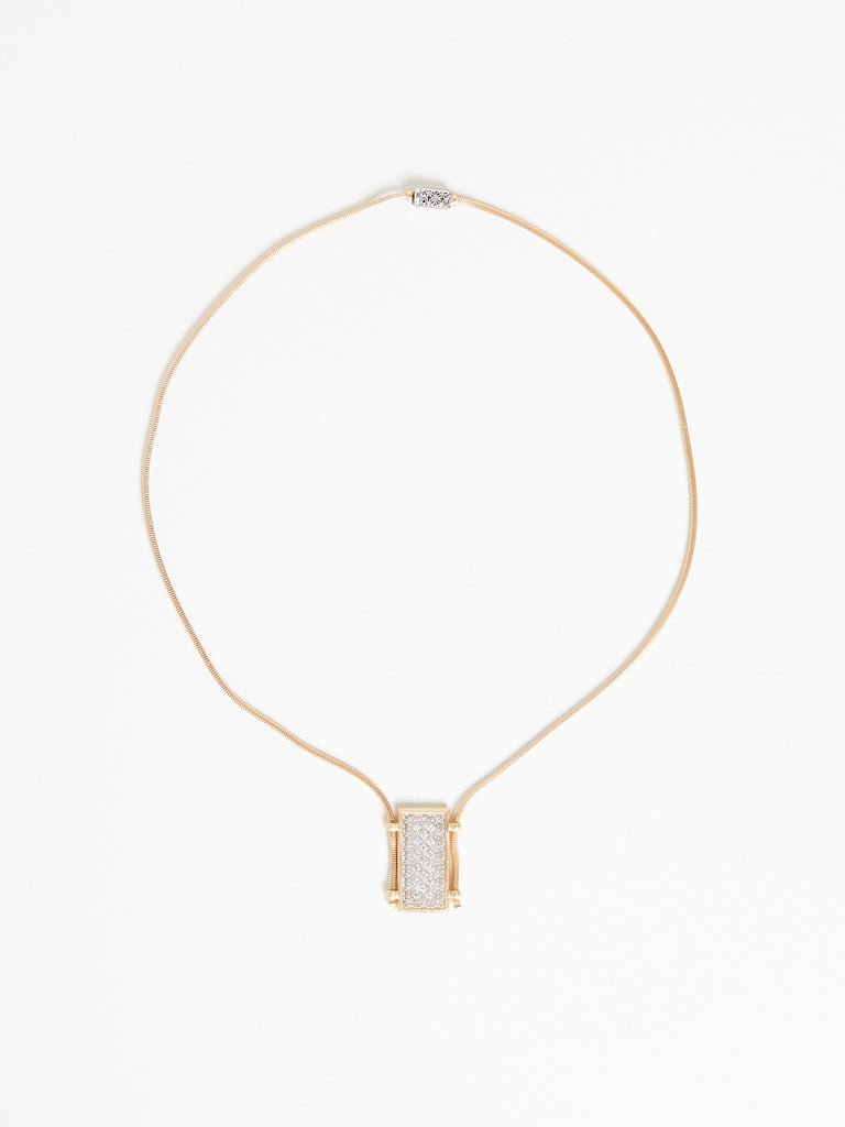 Nikolle Rad - Large Pendulum Rectangle Necklace with White Diamonds in 18k Yellow Gold & Platinum