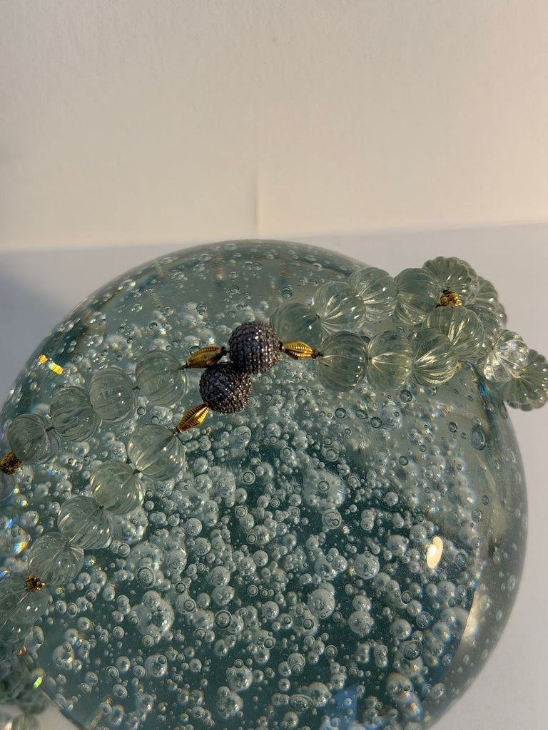 Ileana Makri - Green Amethyst Beaded Necklace with 9k White Gold and 18k Yellow Gold and Silver Motifs