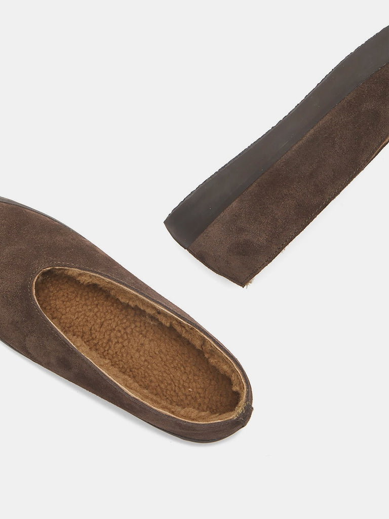 Le Monde Béryl Apres Ski Shearling Flats in Brown Suede