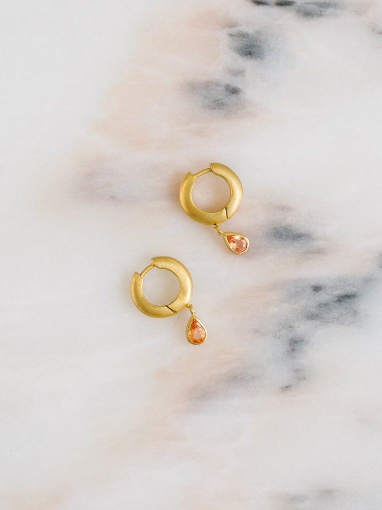 Darius - 8mm Pear Padparadscha Sapphire Drop Signature Hoops