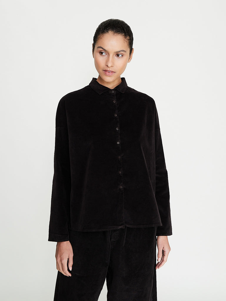 Album di Famiglia - Short Collar Shirt V in Chocolate