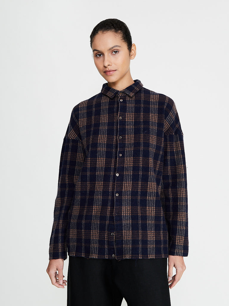 Album di Famiglia - Tartan Soft Collar Shirt in Ink
