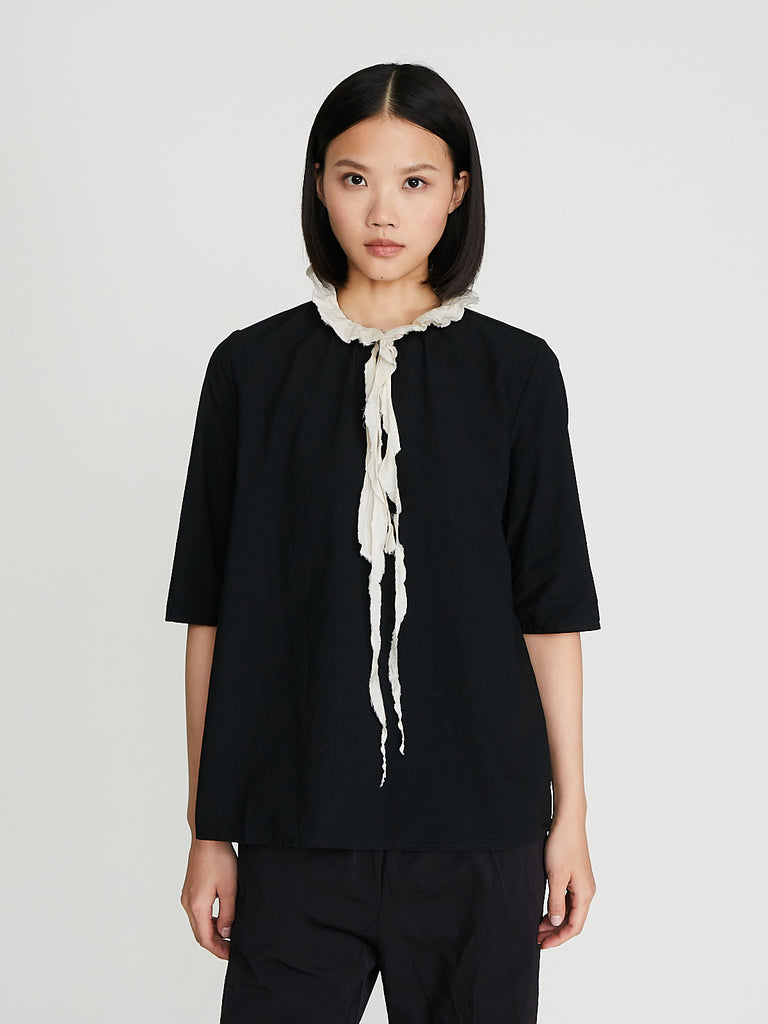 Apuntob - Plain Popeline Shirt in Black/Natural