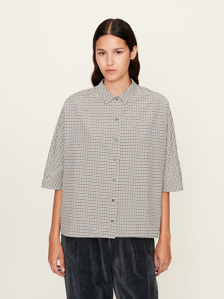 Apuntob - Tartan Cotton Shirt in Natural/Dark Turquoise