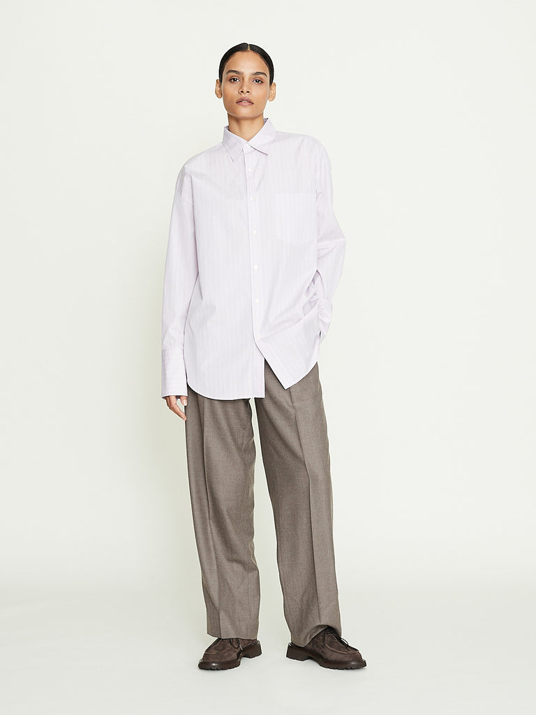 Auralee Suvin High Count Cloth Stripe Shirt in Light Purple