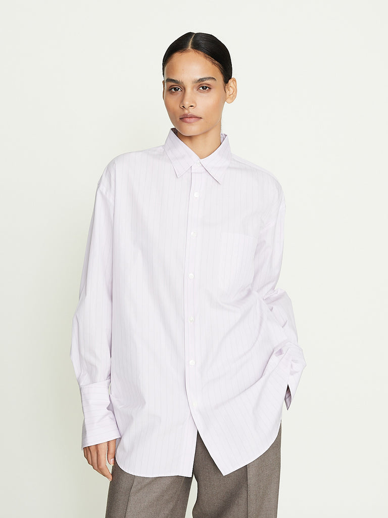 Auralee Suvin High Count Cloth Stripe Shirt in Light Purple