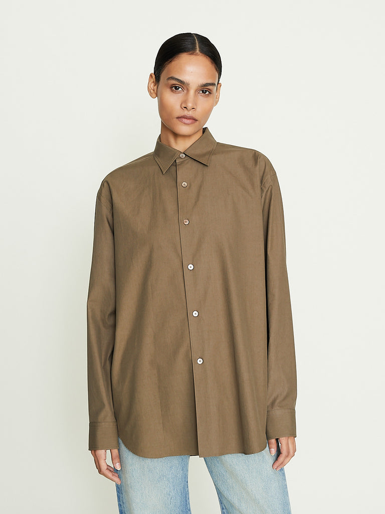 Auralee Washed Finx Twill Shirt in Brown