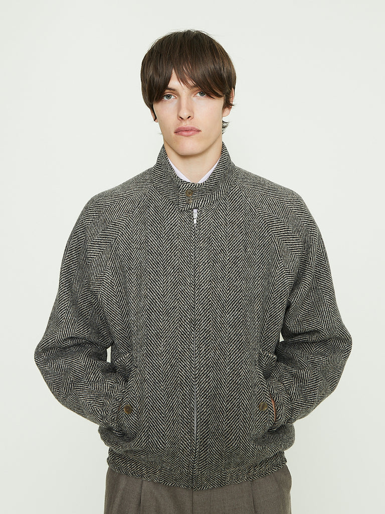 Auralee Lama Shetland Wool Tweed Zip Blouson in Khaki Tweed