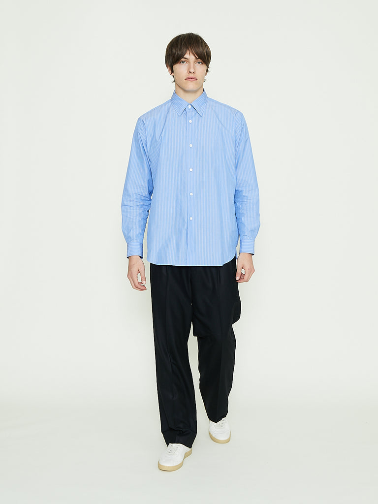 Auralee Suvin High Count Cloth Stripe Shirt in Sax Blue