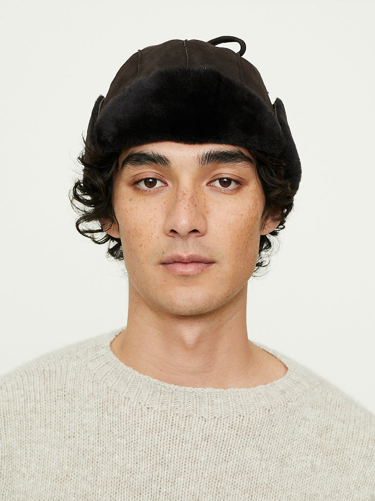 Auralee - Merino Mouton Cap in Dark Brown