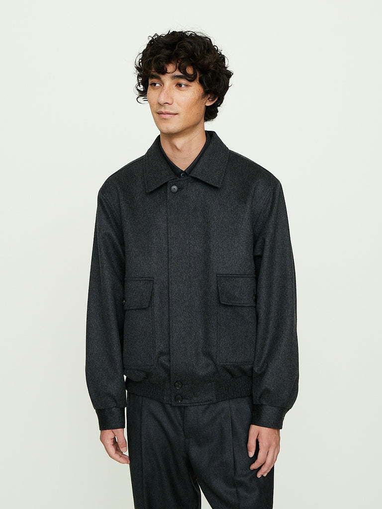 Auralee - Cashmere Moleskin Zip Blouson in Top Charcoal