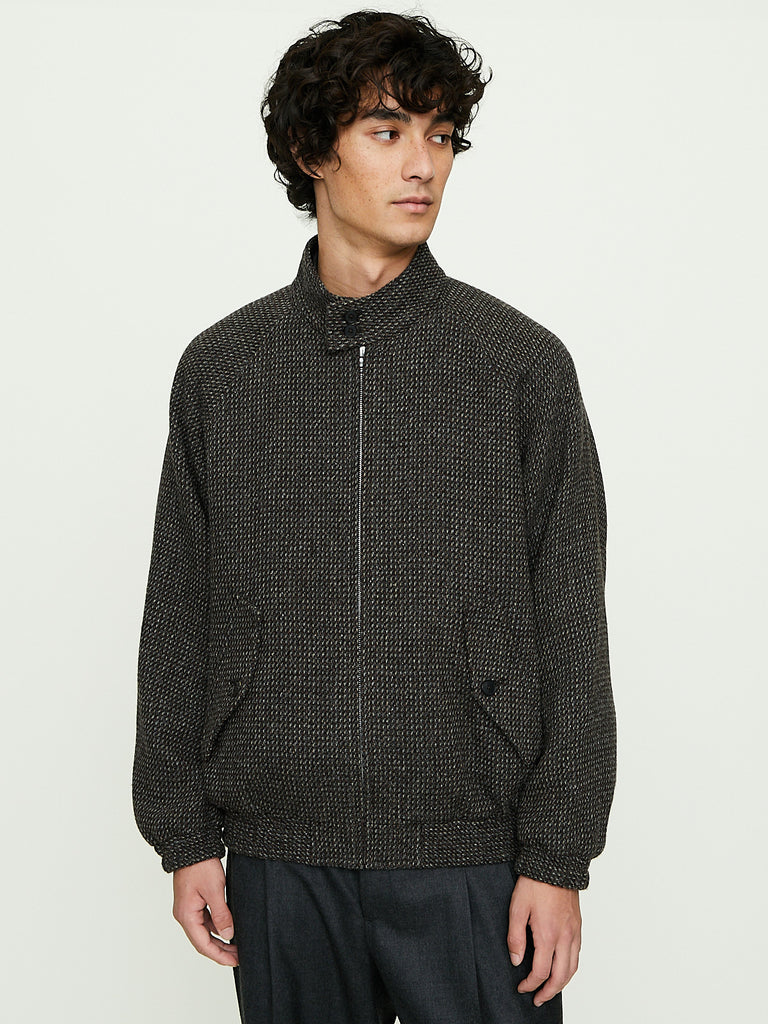 Auralee - Alpaca Wool Silk Tweed Zip Blouson in Gray Brown Hairline
