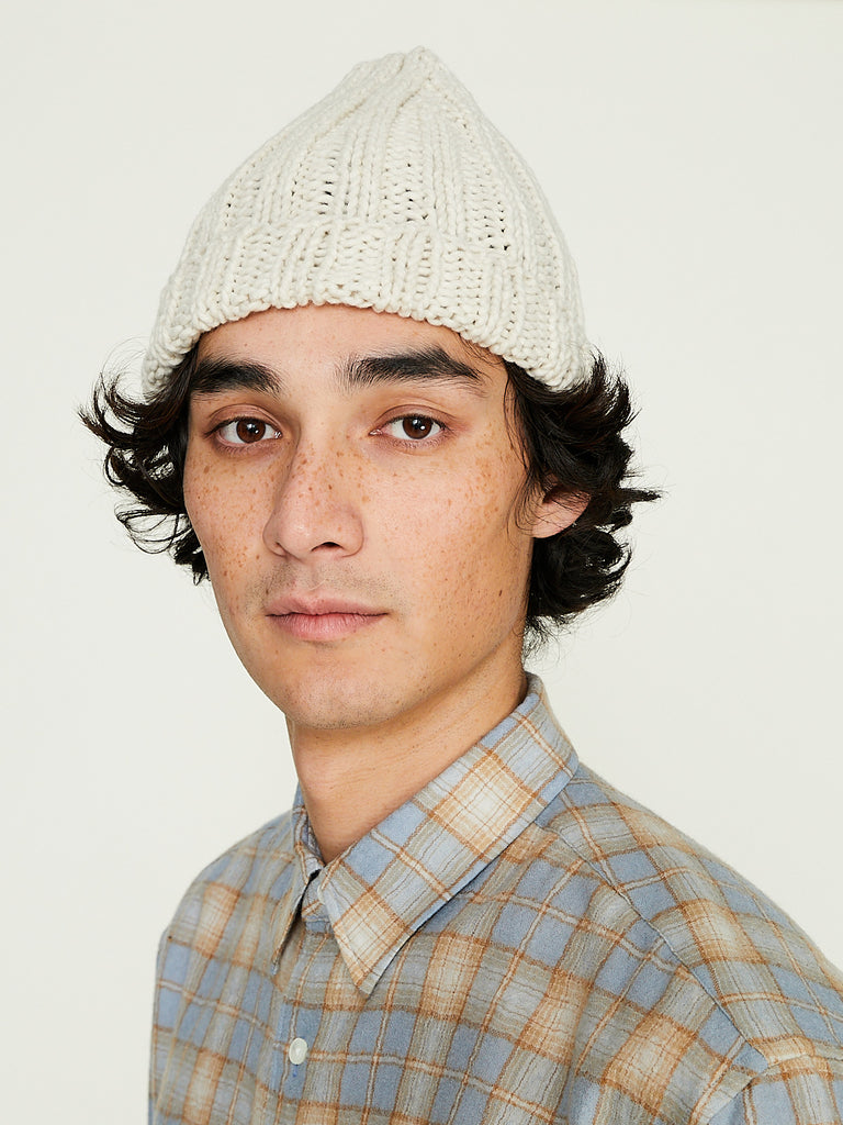 Auralee - Wool Cashmere Felted Hand Knit Cap in Ivory