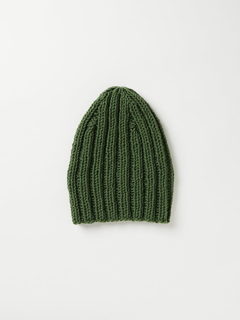 Auralee - Wool Cashmere Felted Hand Knit Cap in Olive