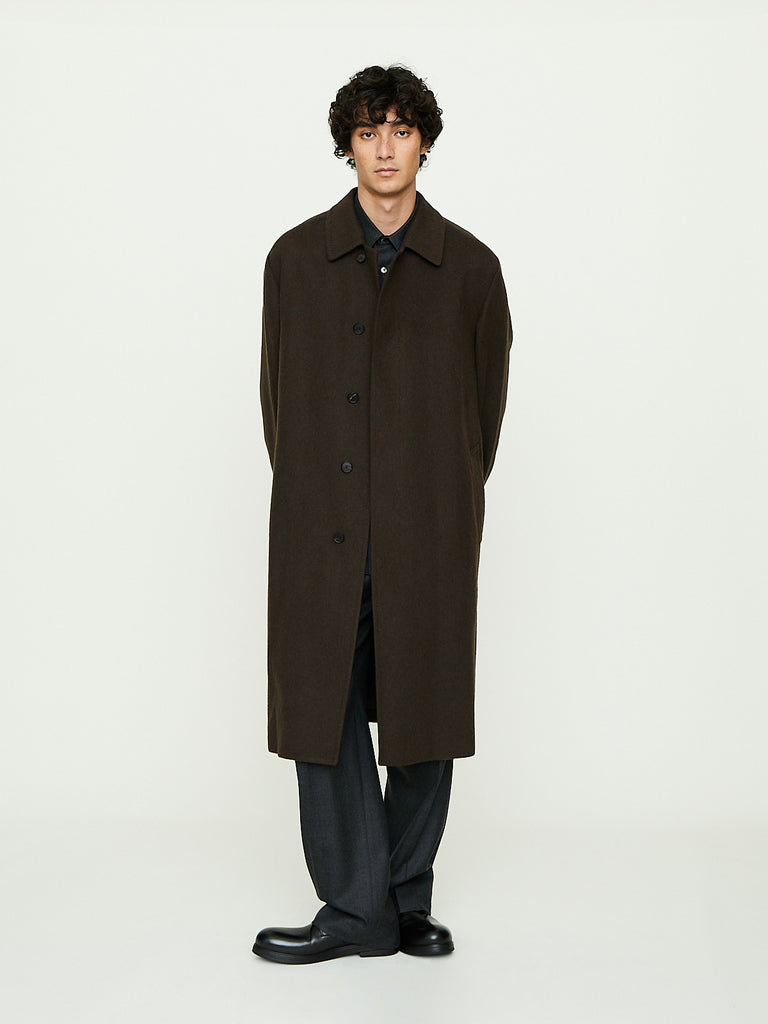 Auralee - Baby Camel Flannel Coat in Dark Brown