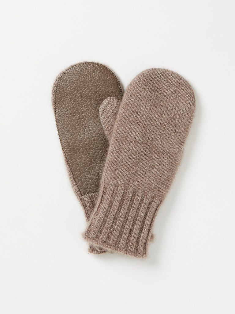 Auralee - Men's Baby Cashmere Knit Mittens in Natural Brown