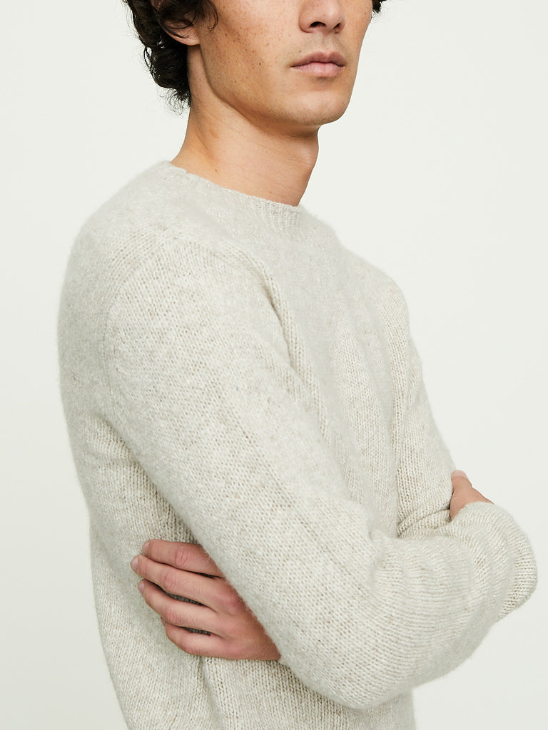 Auralee - Men's Cashmere Melange Knit P/O in Top Gray Beige
