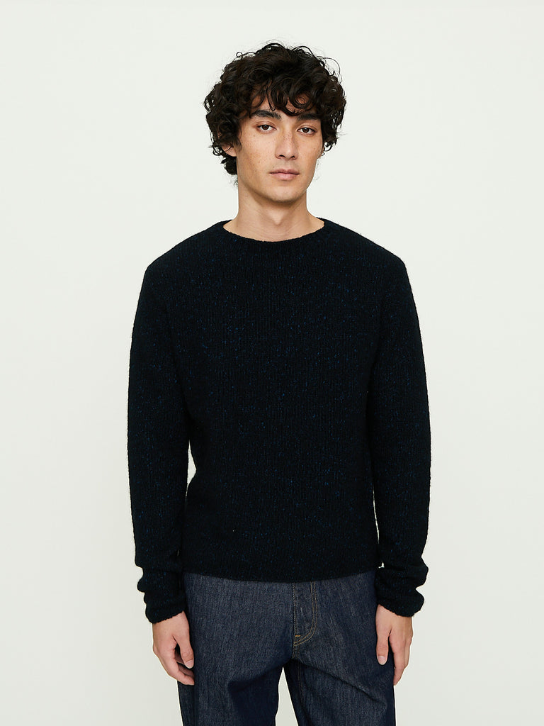 Auralee - Men's Cashmere Melange Knit P/O in Top Navy Black