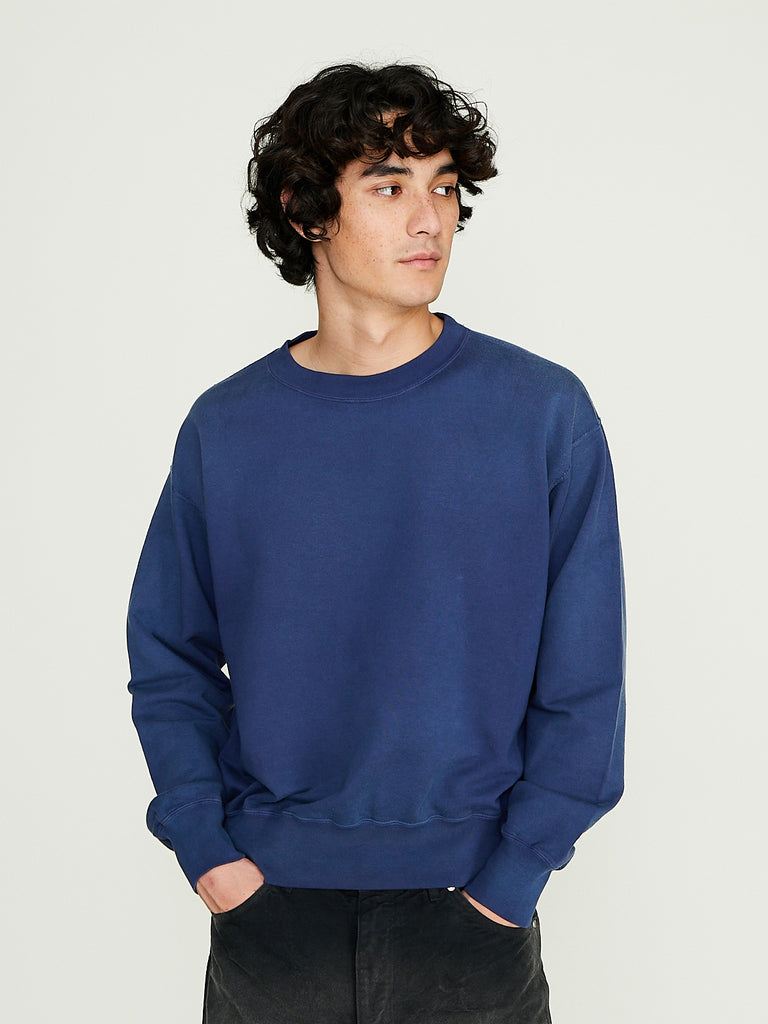 Auralee - Men's Product Dyed Pima Light Sweat P/O in Light Navy
