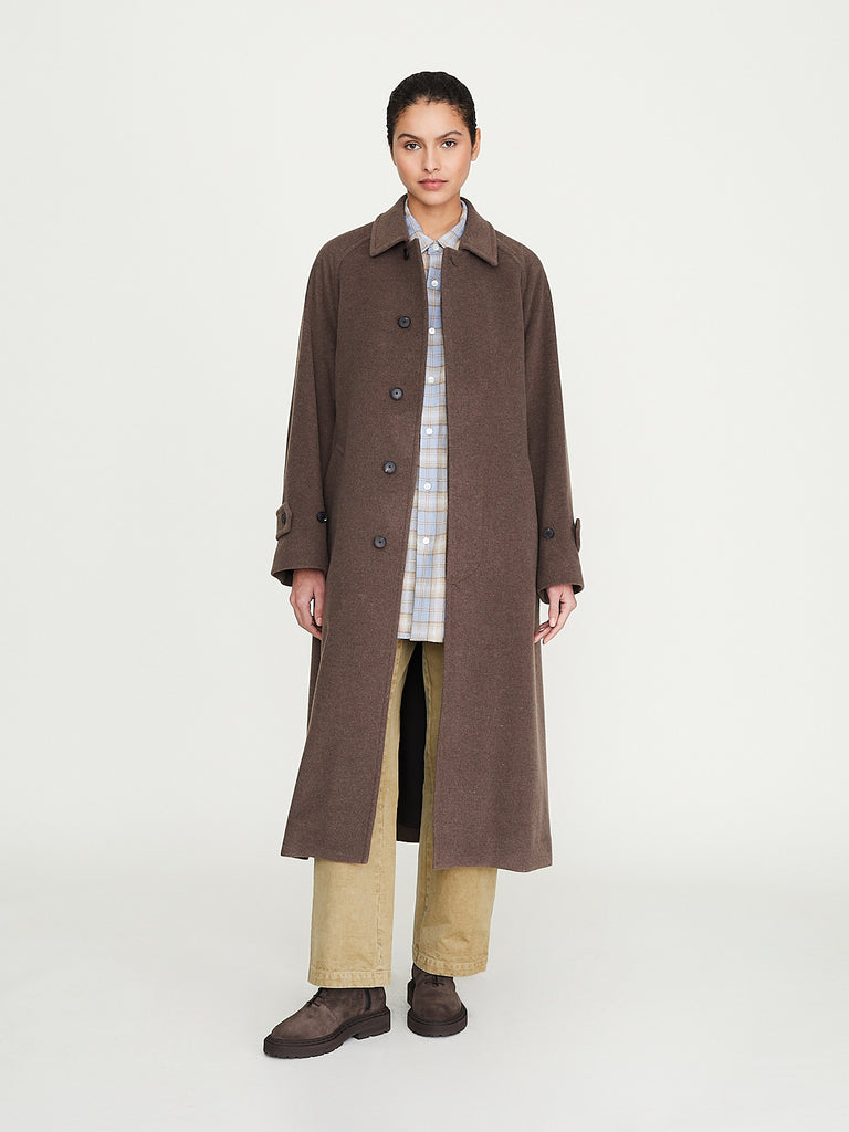Auralee - Super Fine Wool Mosser Soutien Collar Coat in Top Brown