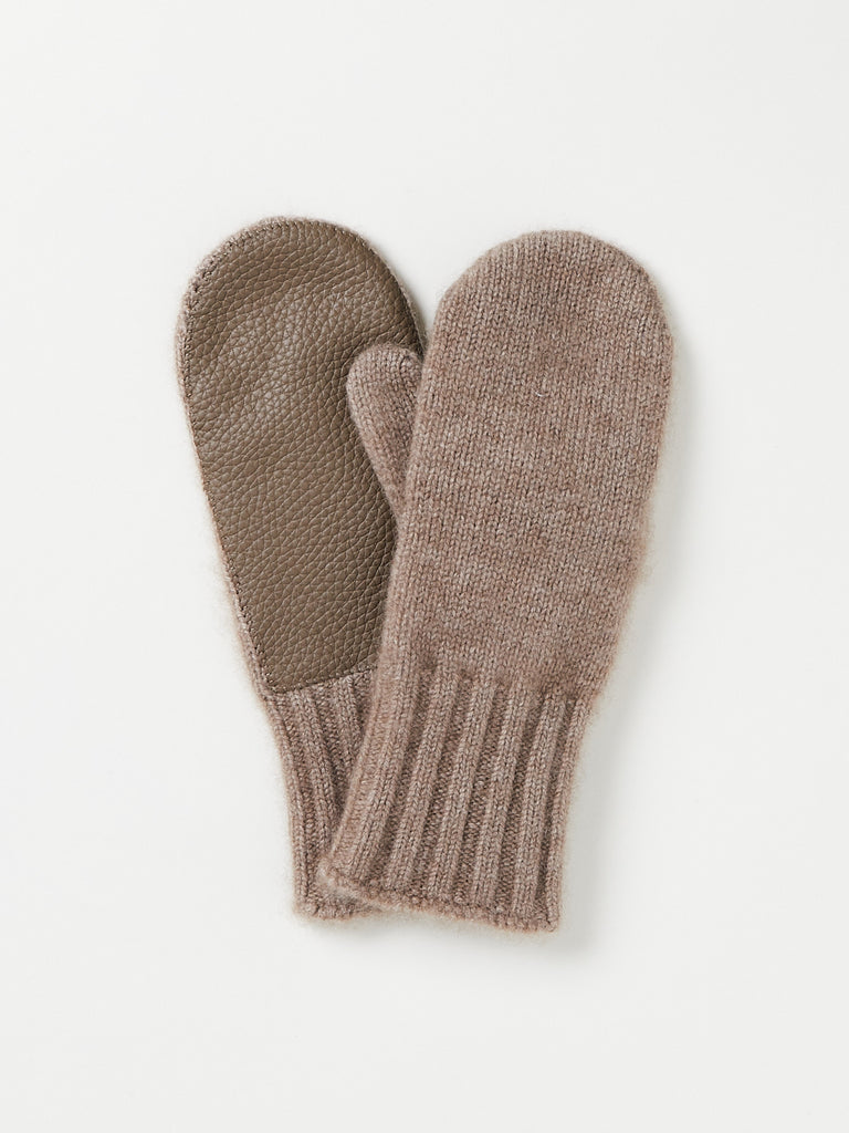 Auralee - Women's Baby Cashmere Knit Mittens in Natural Brown