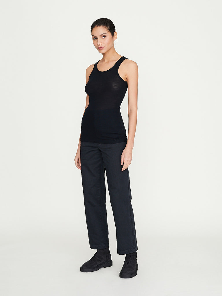 Auralee - Wool Silk Soft Rib Tank in Black