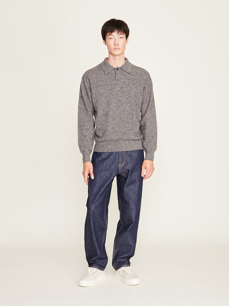 Auralee - Cashmere Nep Knit Polo in Mix Gray