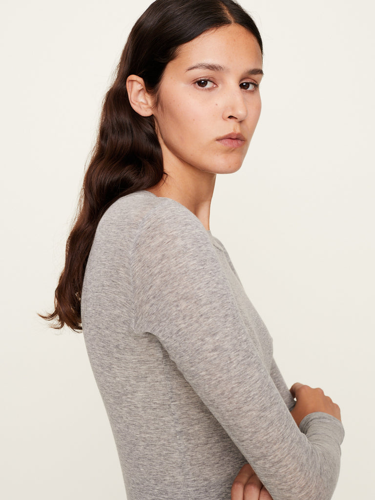 Auralee - Super High Gauge Sheer Rib Long Sleeves Tee in Top Gray
