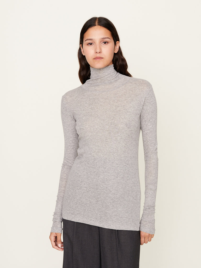 Auralee - Super High Gauge Sheer Rib Turtle Neck Long Sleeves Tee in Top Gray