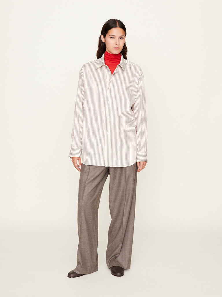 Auralee - Cotton Silk Stripe Shirt in Red Brown Stripe