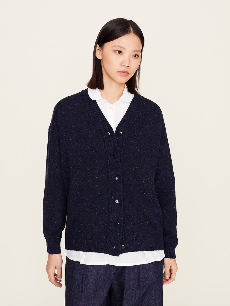 Arts & Science - Bulky Sleeve V Neck Cardigan in Dark Navy