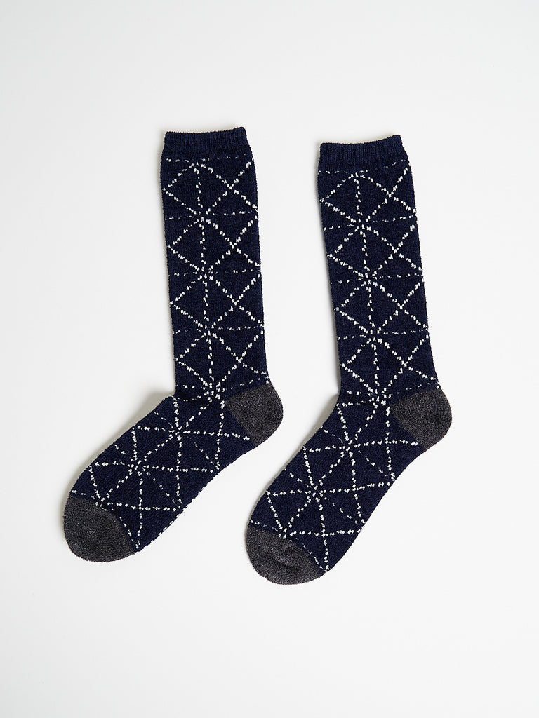 Kapital - 84 Yarns Mole Yarn Sashiko Socks in Navy