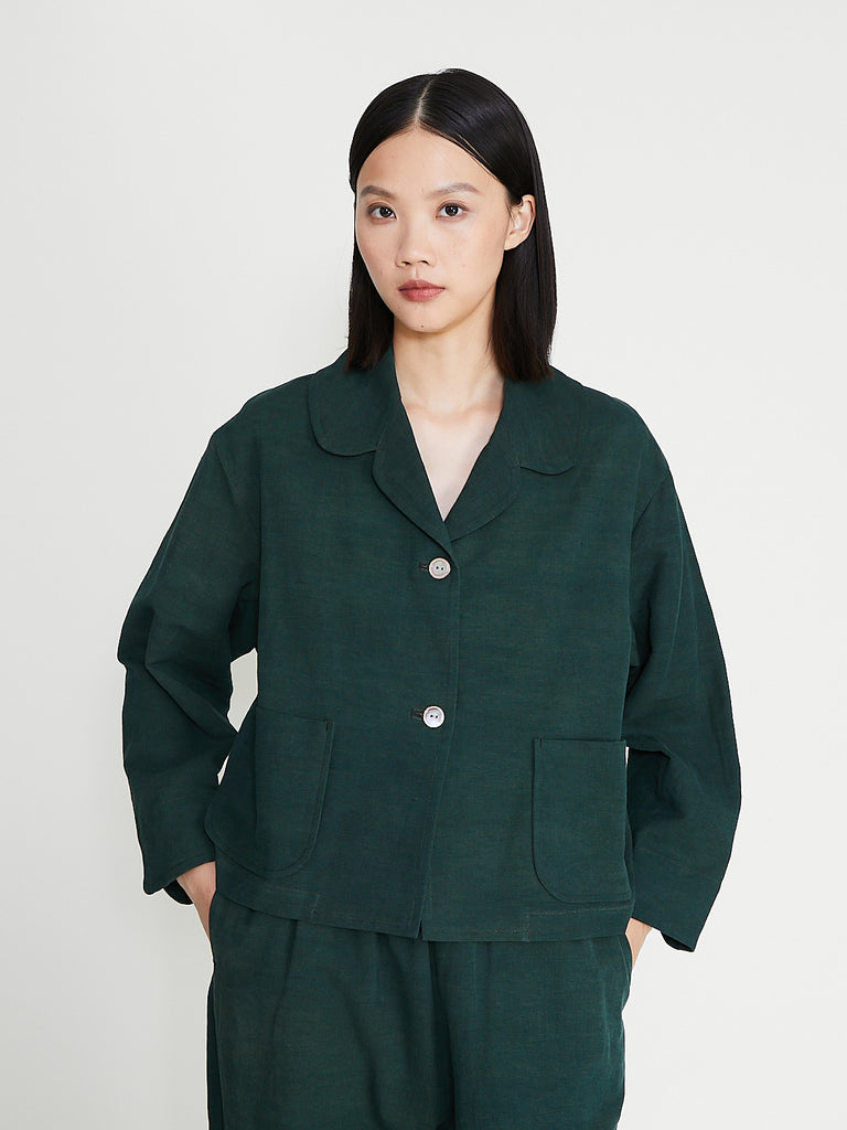 Arts & Science - Big Collar Short Jacket in IFT Forest Green