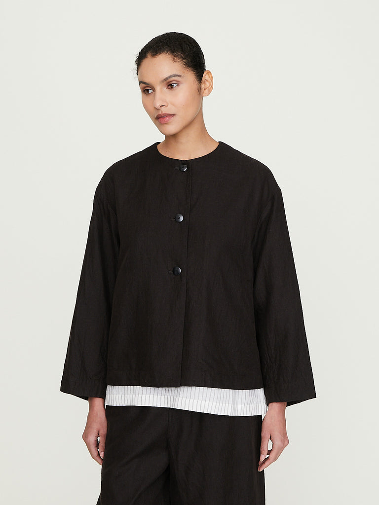 Arts & Science Back Tuck No Collar Jacket in Muddy Brown