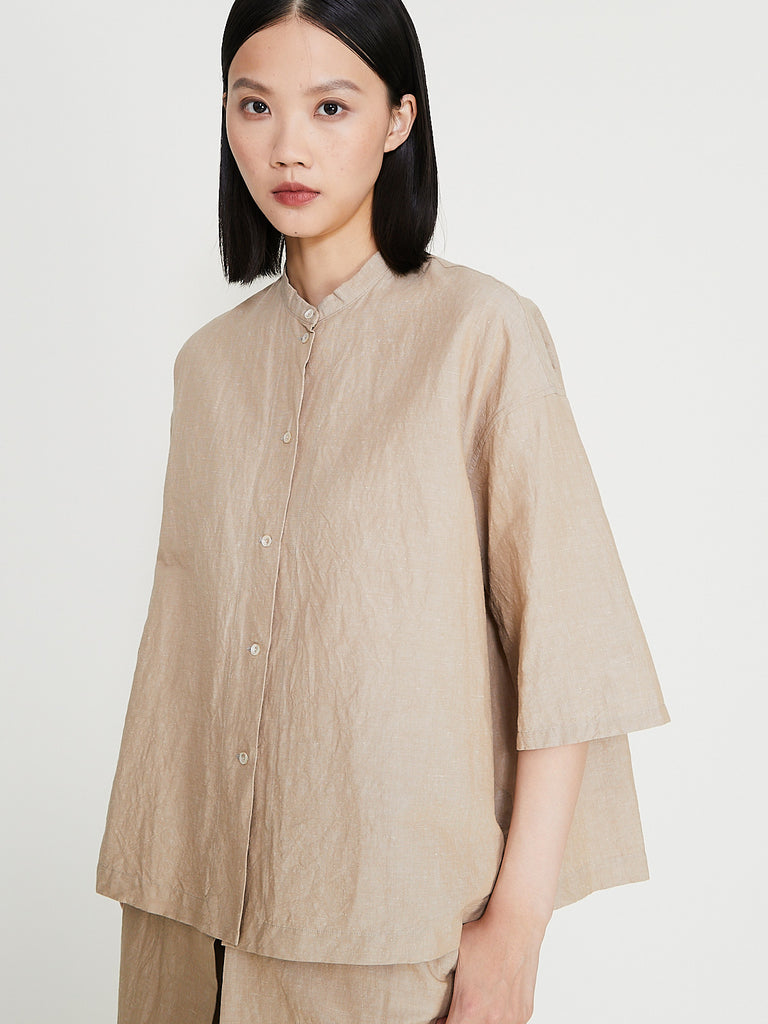 Arts & Science - Stand Collar Boxy Shirt in Vintage Beige