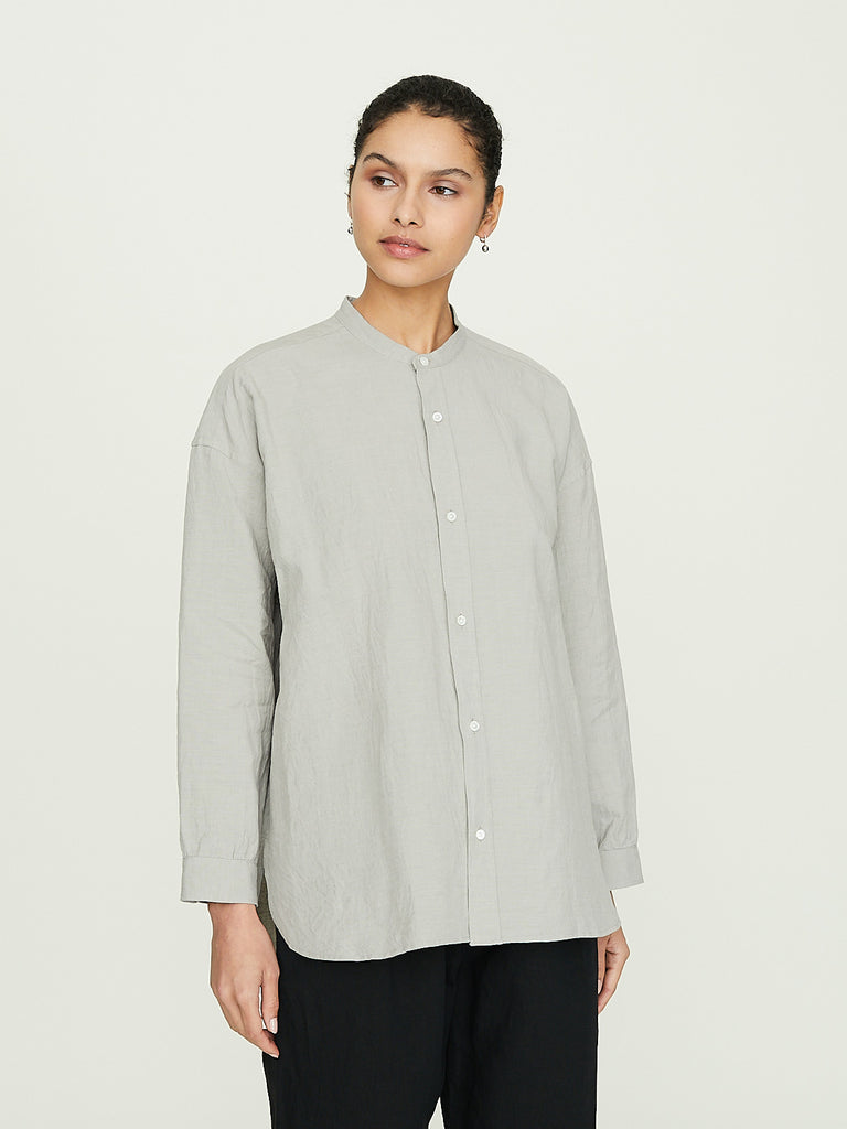 Arts & Science Band Collar Simple Shirt in Grey Beige