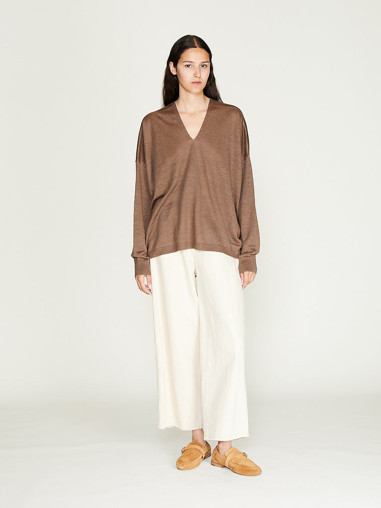 Arts & Science - Side Panel V Neck Sweater in Light Brown