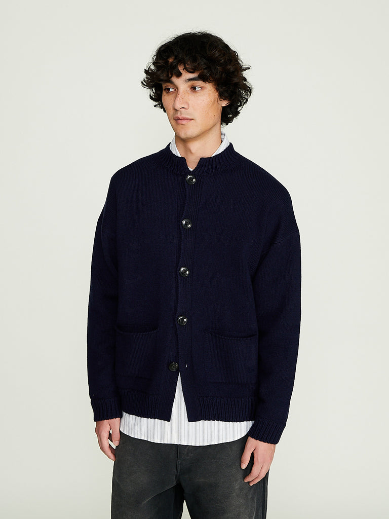 Arts & Science - Bulky Rib Combi Cardigan 2 in Dark Navy