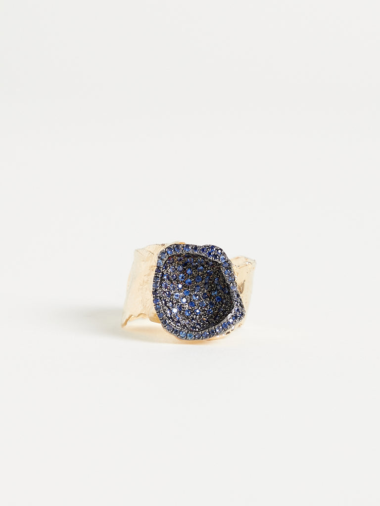 Alice Waese Pleione Ring in 14k Yellow Gold with Blue Sapphire Pavé